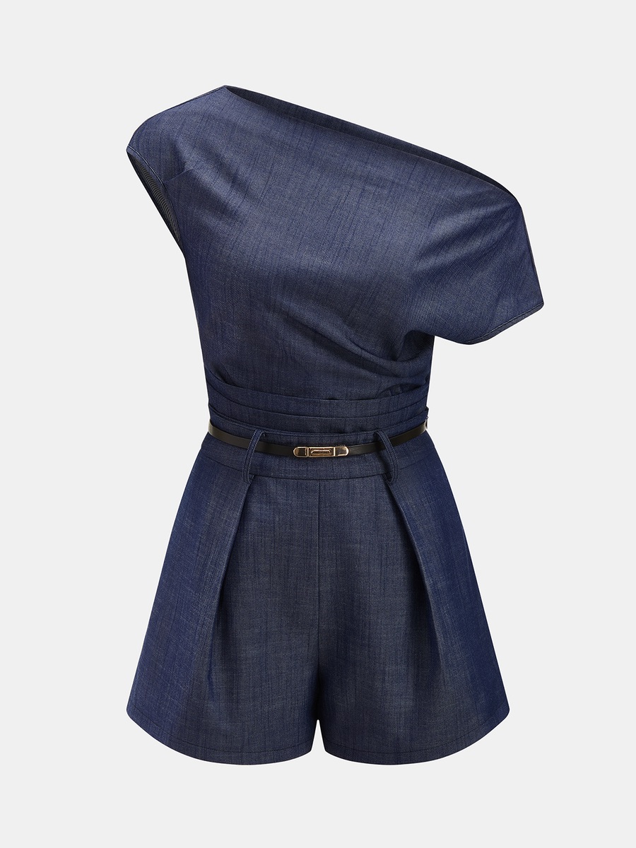 Commense Off Shoulder Denim Top & Short Set
